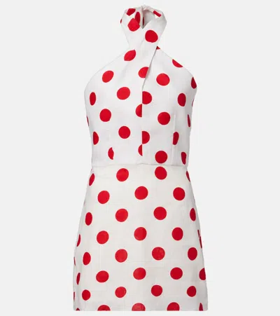 Cala De La Cruz Veneta Polka-dot Halterneck Linen Minidress In White