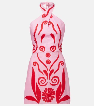 Cala De La Cruz Veneta Printed Linen Minidress In Pink