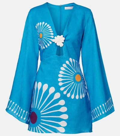 Cala De La Cruz Vera Floral Linen Minidress In Blue