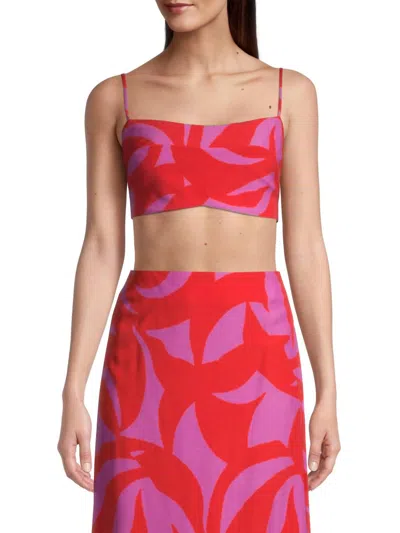 Cala De La Cruz Women's Flora Virginia Cropped Printed Top In Magenta Multi