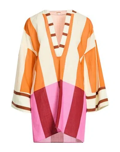 Cala De La Cruz Woman Mini Dress Beige Size M Linen In Multi