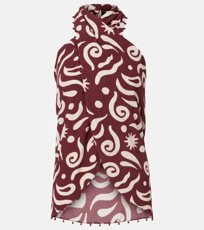 Cala De La Cruz Zauma Beaded Printed Top In Multi