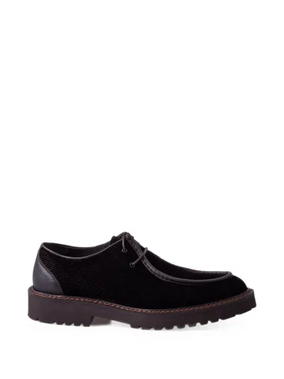 Calce Corduroy Leather-trimmed Derby Shoes In Black