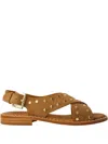 Calce Cross-strap Studded Flat Sandals In Brown