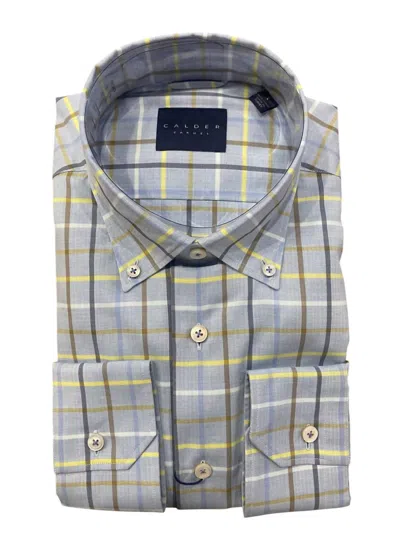 Calder Carmel Men's Luxury Melange Peached Twill Herringbone Shirt In Sage In Gray