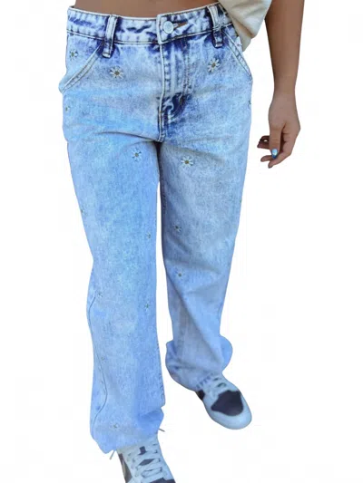 Cali 1850 Daisy Lover Jeans In Light Wash In Blue