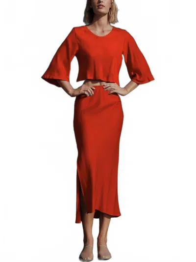 Cali Dreaming Cupro Satin Melody Top In Maine Red