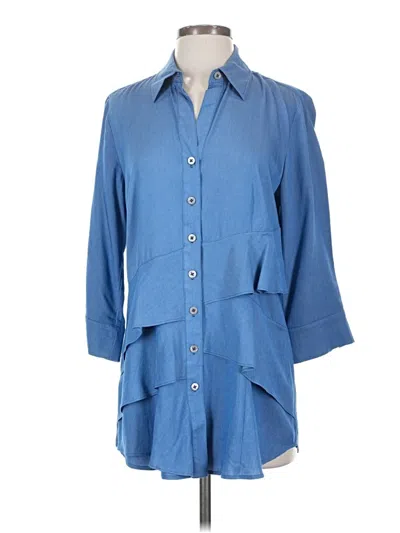 Cali Girls 3/4 Sleeve Button Down Shirt In Blue