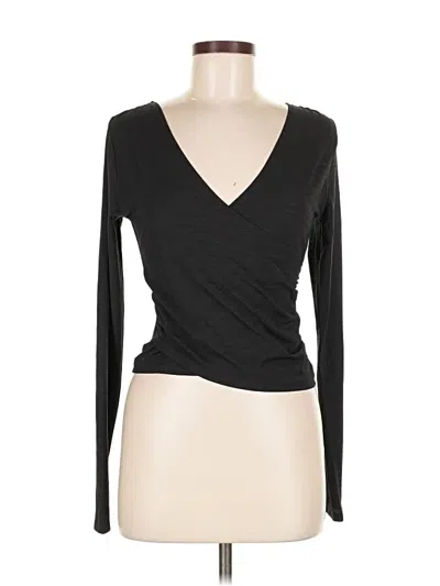Pre-owned Calia Long Sleeve Top Black Plunge Neckline Tops