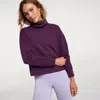 Calia Lunar Sweater Women Velvet Plum Jacquard Funnel Long Sleeve Crop Srt647 In Purple
