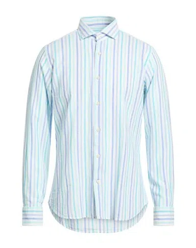 Caliban 820 Man Shirt Turquoise Size 16 Cotton In Blue