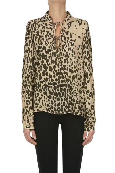 Caliban Animal Print Crepe Blouse In Neutral