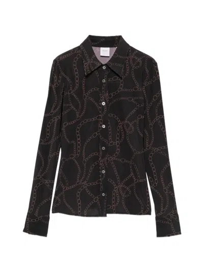 Caliban Chain-link-print Long-sleeve Shirt In Black