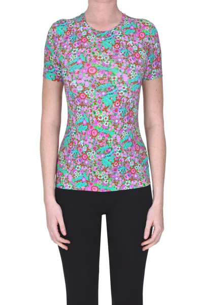 Caliban Flower Print Skin Like T-shirt In Multicoloured