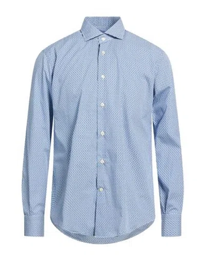 Caliban Man Shirt Azure Size 17 Cotton In Blue