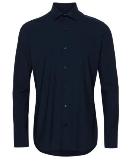 Caliban Navy Blue Spread Collar Shirt