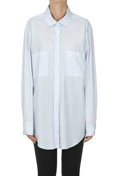 Caliban Oversized Striped Cotton Shirt In Blue