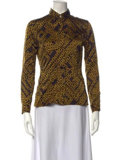 Pre-owned Caliban Silk Graphic Print Top In Yellow