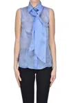 Caliban Sleeveless Silk Shirt In Light Blue