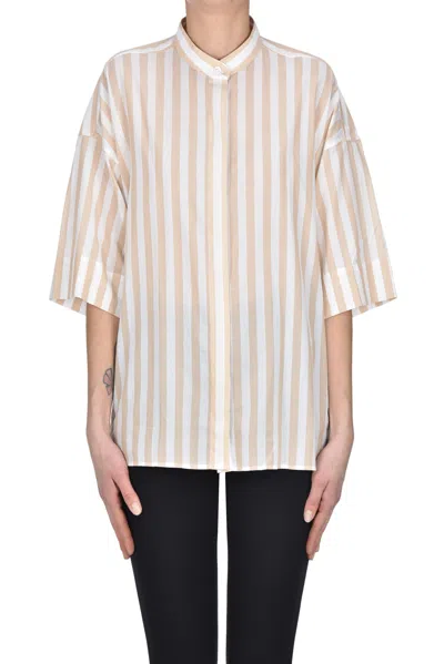 Caliban Striped Cotton Blouse In White
