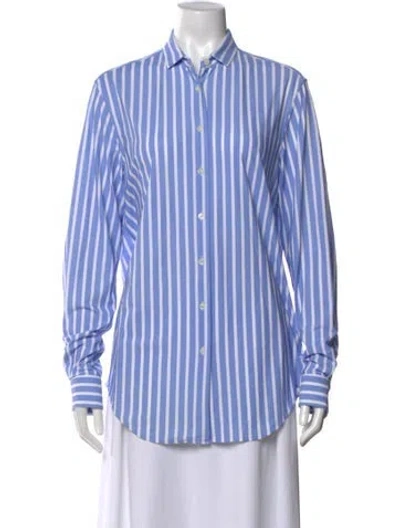 Pre-owned Caliban Striped Long Sleeve Button-up Top In Blue