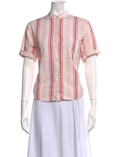 Pre-owned Caliban Striped Short Sleeve Button-up Top In Pink