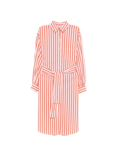 Caliban Striped Tie Midi Dress In Orange