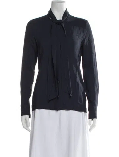 Pre-owned Caliban Tie Neck Long Sleeve Top In Blue