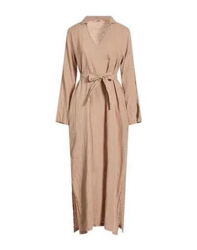 Caliban Woman Maxi Dress Khaki Size 12 Linen In Neutral