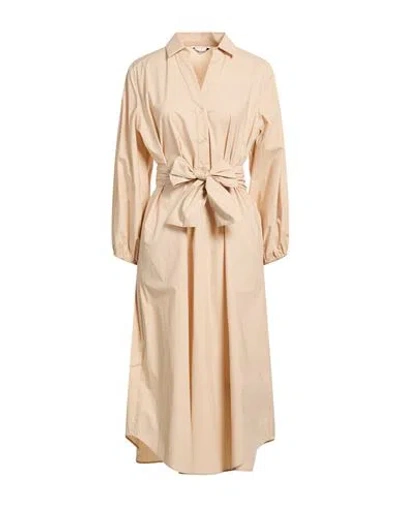 Caliban Woman Midi Dress Beige Size 10 Cotton In Brown