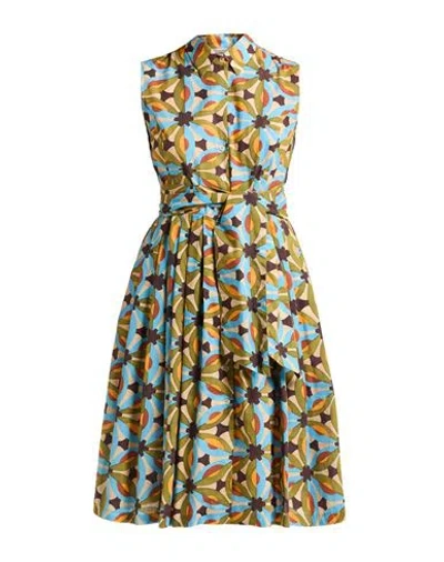 Caliban Woman Midi Dress Light Blue Size 10 Cotton In Multi