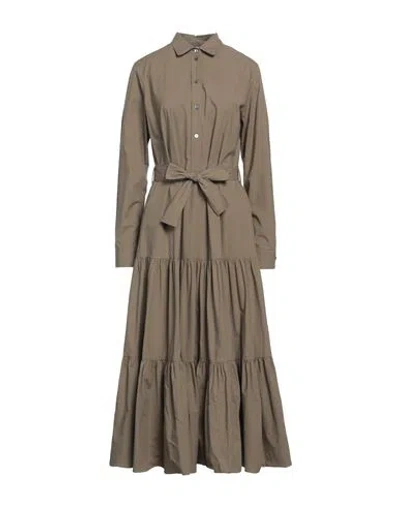 Caliban Woman Midi Dress Military Green Size 6 Cotton, Elastane