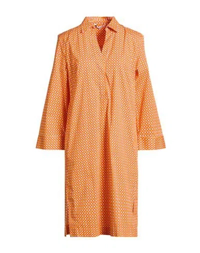 Caliban Woman Midi Dress Orange Size 14 Cotton, Elastane In Multi