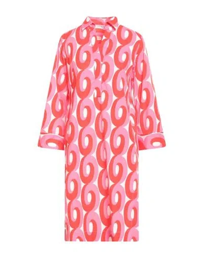 Caliban Woman Midi Dress Red Size 8 Cotton, Elastane In Pattern