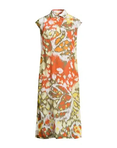 Caliban Woman Midi Dress Sage Green Size 6 Viscose, Silk In Multi