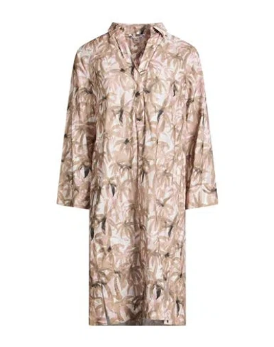 Caliban Woman Midi Dress Sand Size 16 Cotton In Animal Print