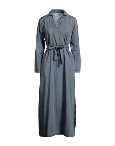 Caliban Woman Midi Dress Slate Blue Size 8 Cotton In Gray