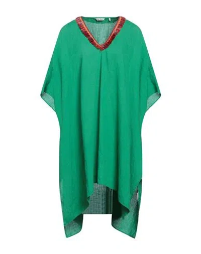 Caliban Woman Mini Dress Green Size 4 Linen, Plastic