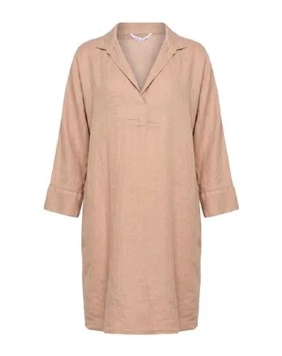 Caliban Woman Mini Dress Light Brown Size 12 Linen In Multi