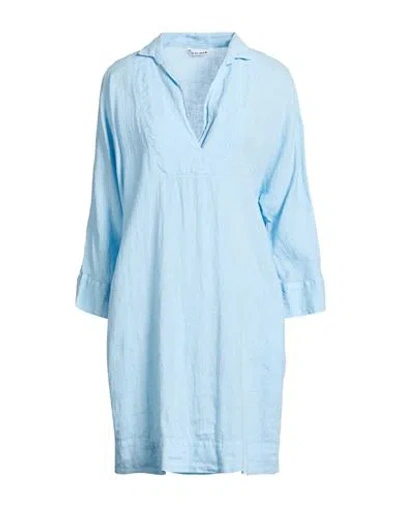 Caliban Woman Mini Dress Sky Blue Size 6 Linen
