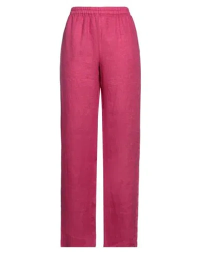 Caliban Woman Pants Fuchsia Size 16 Linen In Pink