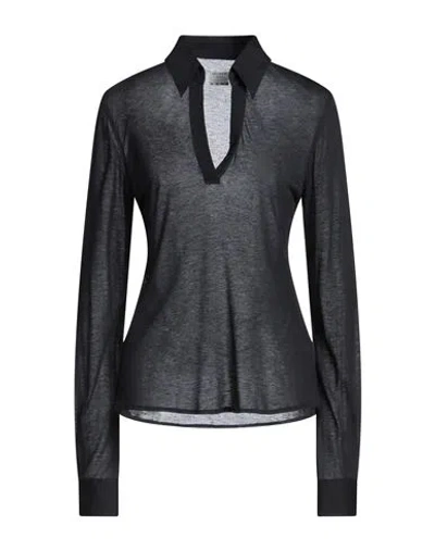 Caliban Woman Polo Shirt Midnight Blue Size 10 Modal, Wool