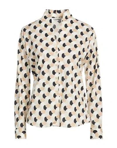 Caliban Woman Shirt Beige Size 8 Cotton, Elastane In Multi