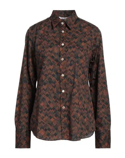 Caliban Woman Shirt Brown Size 6 Cotton, Elastane