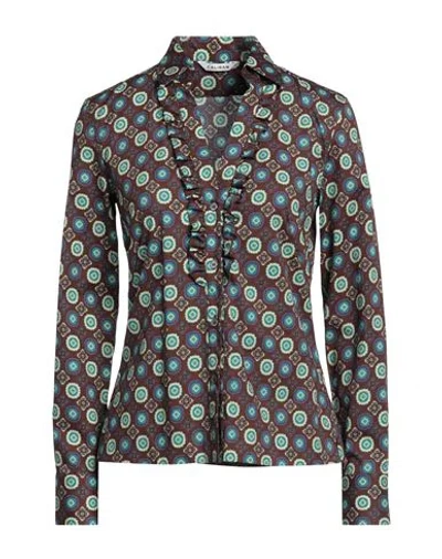 Caliban Woman Shirt Dark Brown Size 4 Cotton, Elastane