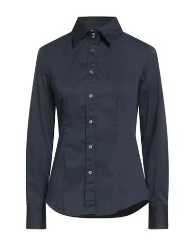 Caliban Woman Shirt Navy Size 6 Cotton, Polyamide, Elastane In Blue