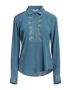 Caliban Woman Shirt Slate Blue Size 8 Silk, Elastane