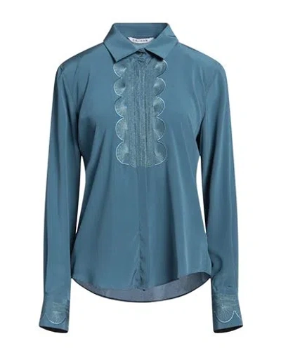 Caliban Woman Shirt Slate Blue Size 8 Silk, Elastane