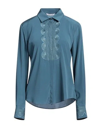 Caliban Woman Shirt Slate Blue Size 8 Silk, Elastane In Blue