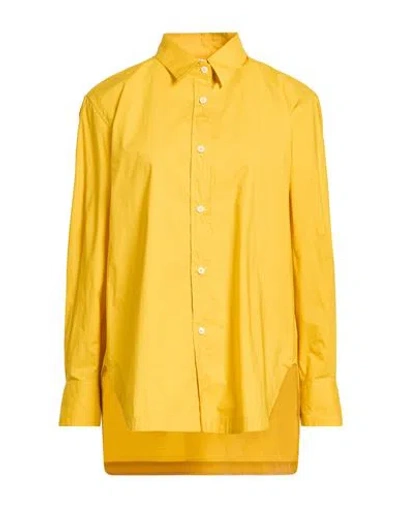 Caliban Woman Shirt Yellow Size 8 Cotton, Elastane